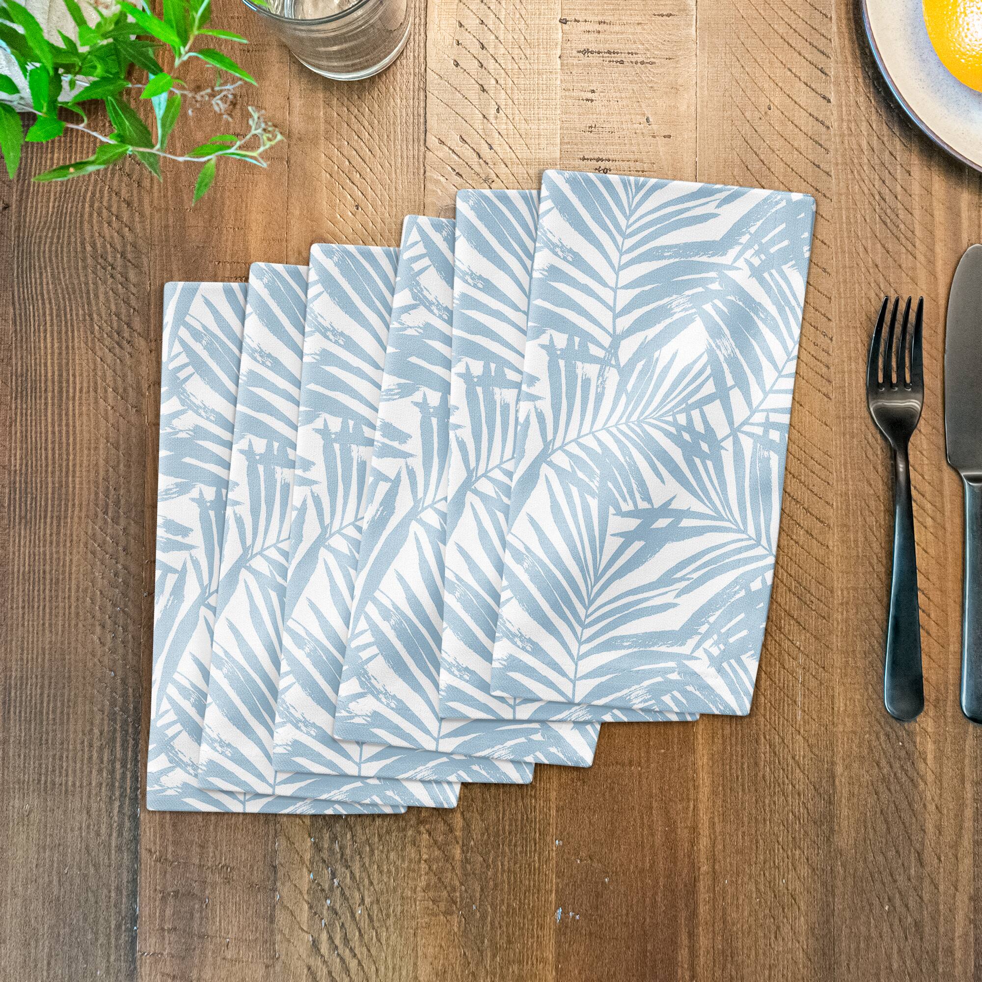 Blue Palm Leaf Pattern Cotton Twill Napkin
